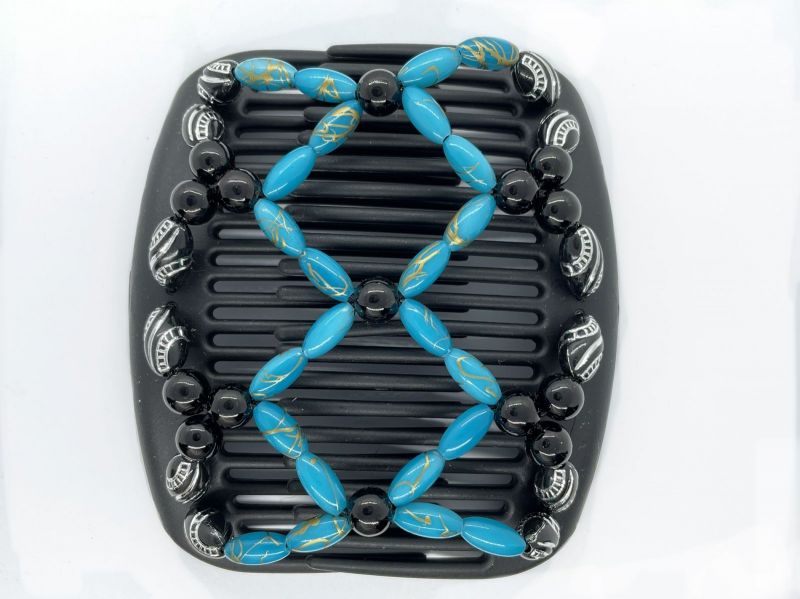 African Butterfly hair clip on black combs with pretty turquoise and black beads