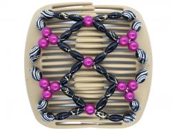 African Butterfly hair clip on blonde comb with striking pink and black beads