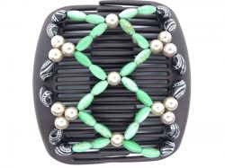 African Butterfly Hair Clip on Brown Interlocking Combs with pretty green beads