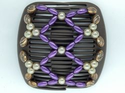 African Butterfly hair clip on brown combs and purple beads