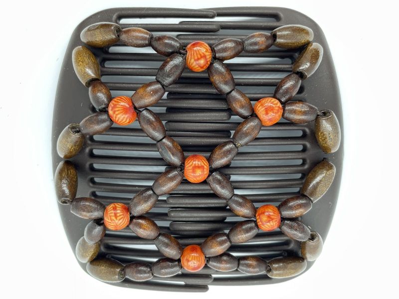 African Butterfly hair clip on brown comb with Wooden beads