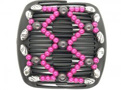 African Butterfly hair clip on black combs | pink, grey and silver beads