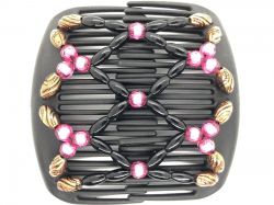 African Butterfly hair clip on black combs with all black and pink beads
