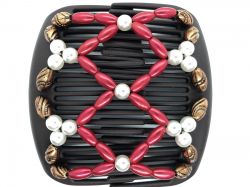 African Butterfly hair clip on black combs with red beads