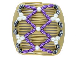 African Butterfly hair clip on blonde combs with Purple and black beads