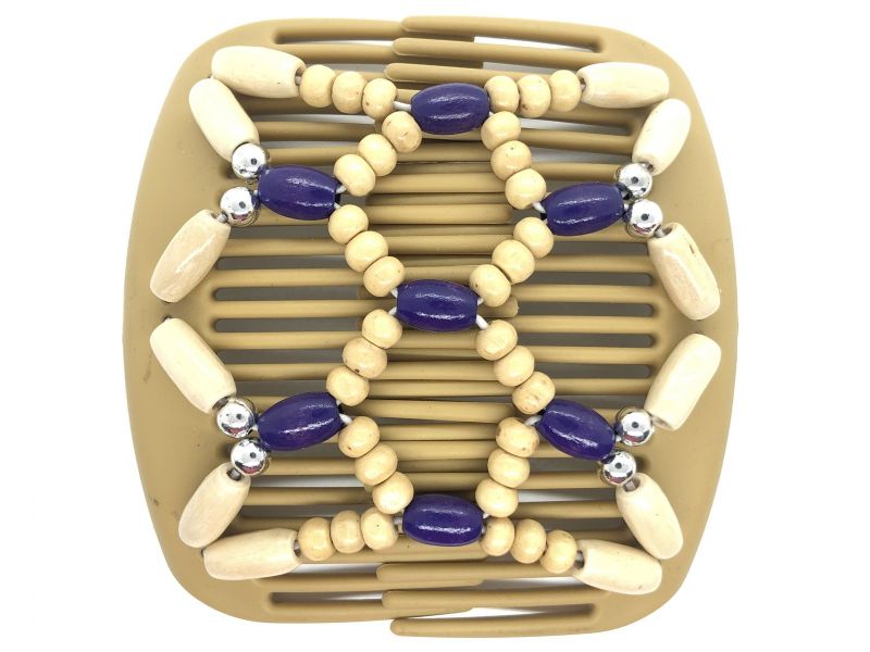 African Butterfly hair clip on blonde interlocking combs with Purple Beads