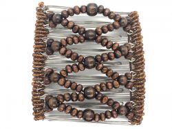 Brown Wooden Beads Butterfly Hair Clip  - 9 interlocking prongs