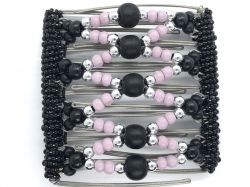 Pretty Black Pink and Silver Beaded Original One Clip  - 9 prongs