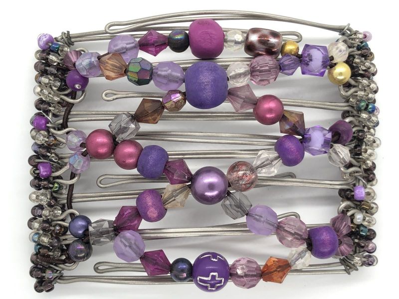 Purple Beaded Butterfly Hair Clip medium - 7 Prongs | Beads will vary