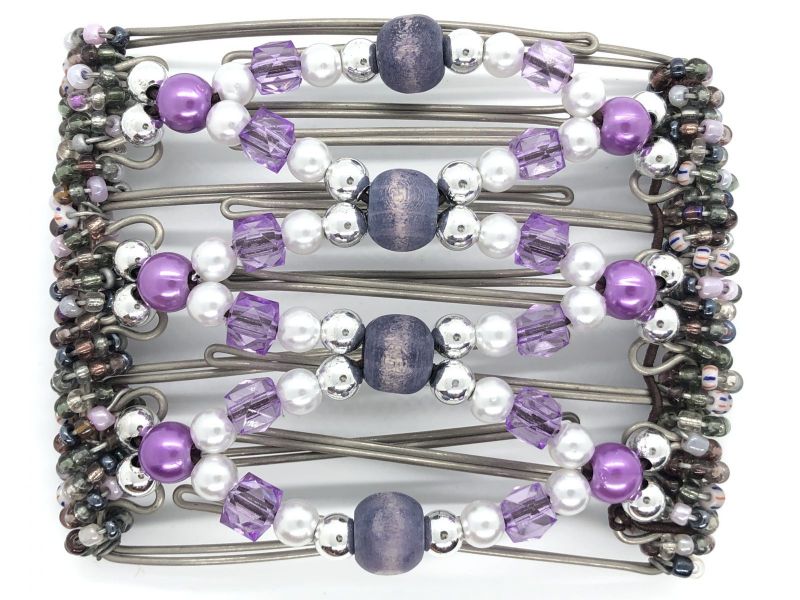 Pretty Purple Beads Butterfly Hair Clip medium - 7 prongs