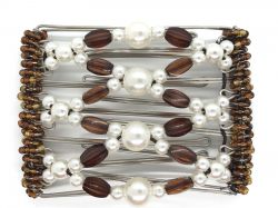 Butterfly Hair Clip medium - 7 prongs with Pearl and Brown Beads