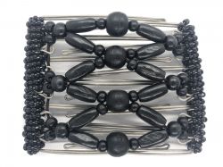Black Wooden Beads Medium Butterfly Hair Clip - 7 prongs