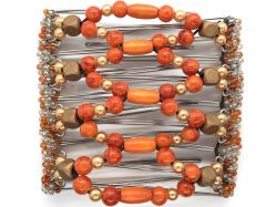 Orange and Gold Beaded Original One Clip  - 9 prongs