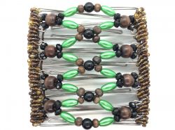 Pretty  Green and Brown Butterfly Hair Clip  - 9 prongs Interlocking Stainless Steel Combs