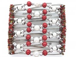 Pearl and Red Butterfly Hair Clip  - 9 interlocking prongs
