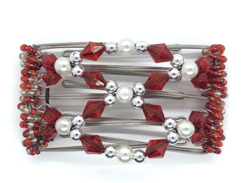 Red and Pearl Beads Butterfly Hair Clip small - 5 prongs