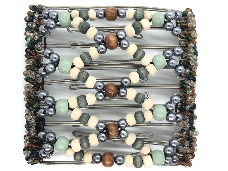 Original Butterfly HairClip with Pretty Green and Grey Beads