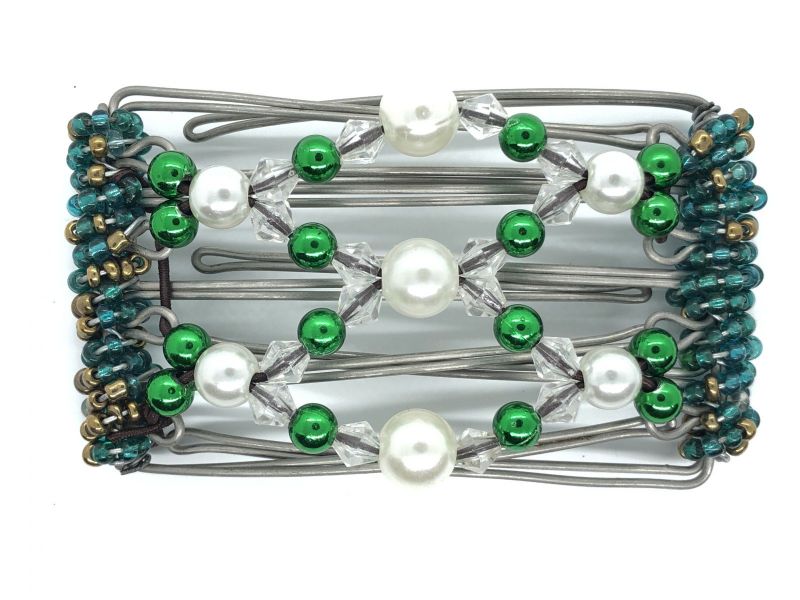 One Clip Small - 5 prongs with Pretty Green and Pearl Beads