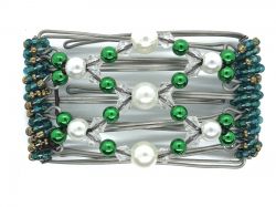 One Clip Small - 5 prongs with Pretty Green and Pearl Beads