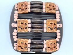 11cm African Butterfly hair clip on brown comb with pink beads