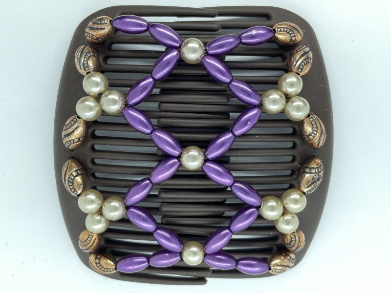 11cm African Butterfly hair clip on brown comb with purple beads