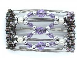 Purple Pearl and Silver Beaded Butterfly Hair Clip small - 5 prongs
